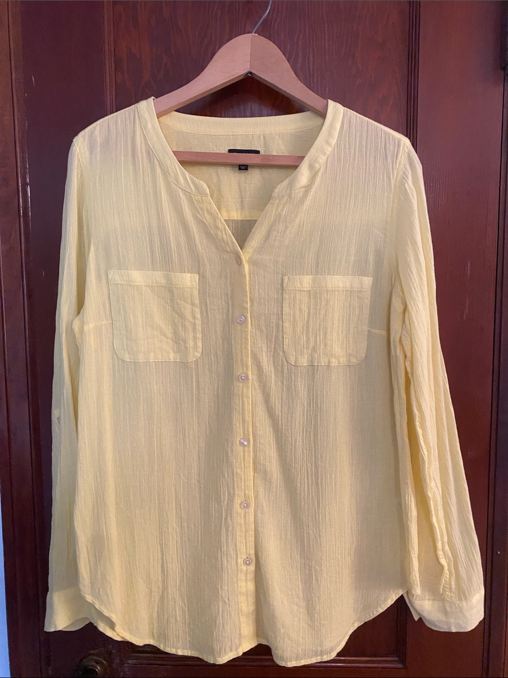 Talbots Bright Yellow Button-Front Cotton tunic with Chest Pockets